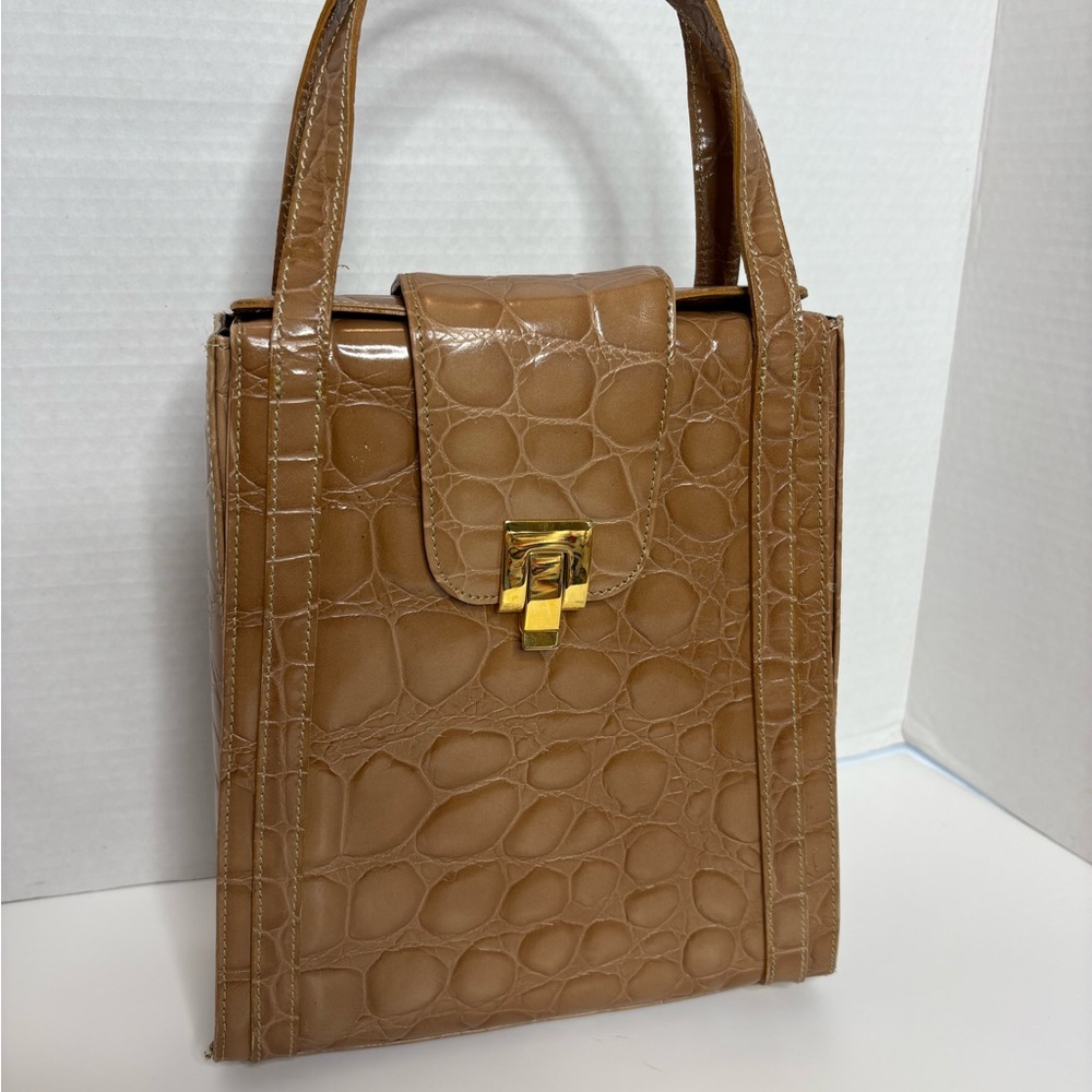 Elegant Tan Crocodile-Embossed Handbag